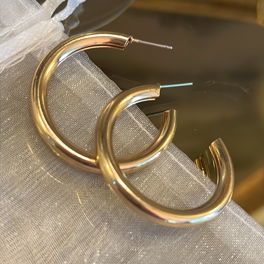 Gold Tube Hoop Earrings